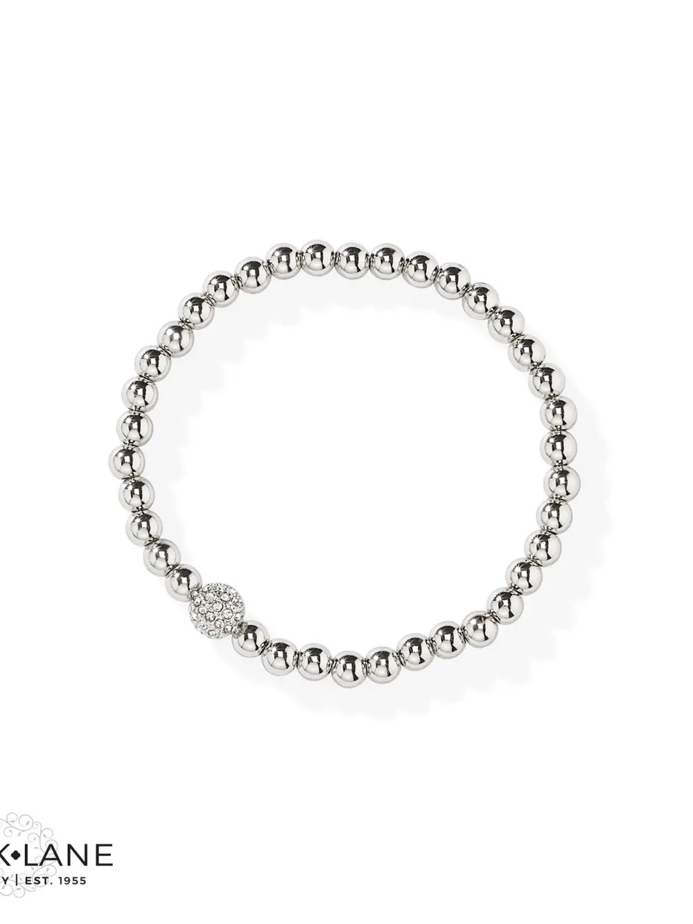 Park Lane MARS Silver Beaded Bracelet, Crystal Pavé Bead, Stretch to Fit, NWT